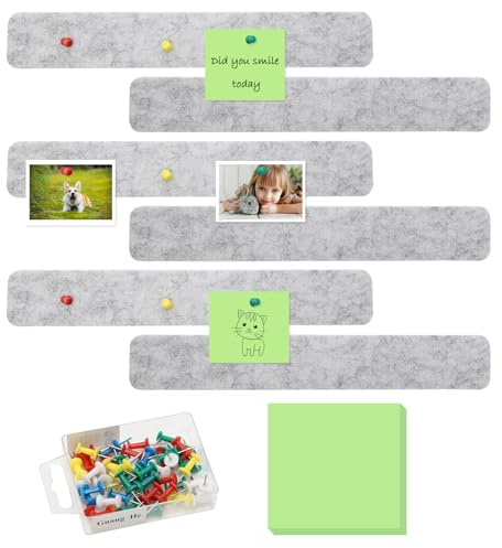 MAIXINNEW 6 Stück Pinnwand Streifen Selbstklebend | Pinnwands Filz Grau für Wand, Pinnwand Klein mit Pinnnadeln zum Einfügen von Notizen, Fotos, Zeitplänen, Ankündigungen