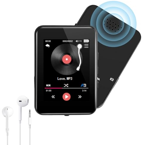 COVVY Lecteur MP3 de 72 Go, lecteur de musique avec Bluetooth 5.2, haut-parleur HD intégré, radio FM, enregistrement vocal, fonction e-book, casque inclus, idéal pour le sport