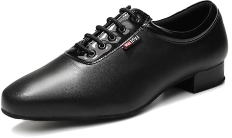 YCALCP Zapatos de Baile Latino Hombre Negro con Cordones de Salón Tango | Zapatos de Partida Zapatos de Baile da Salsa Practicar Bajo Tacón 2.5cm, Suela de Ante
