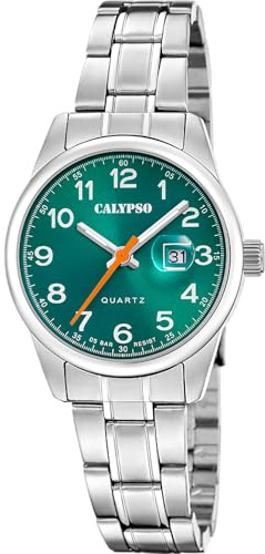 CALYPSO Reloj Mujer Analógico de Acero Inoxidable 316l Plateado - Movimiento de Cuarzo - Cristal Mineral de Alta Resistencia - Resistente al Agua 5 ATM - Calendario K5873/5 - Basic
