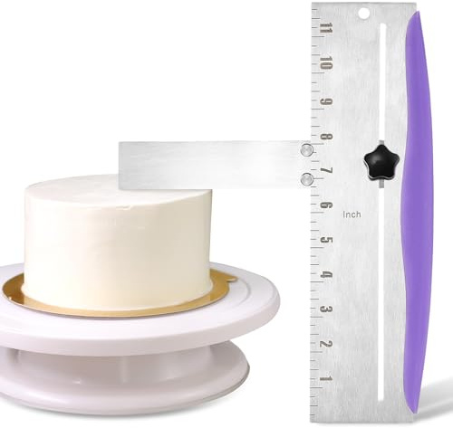 12 Zoll Edelstahl Kuchenschaber Verstellbar Tortenglätter Cake Scraper | Drehwerkzeuge Seitenschaber Silber Küchenspatel für Mousse, Käse und Brioche von Zuckerguss auf Kuchen