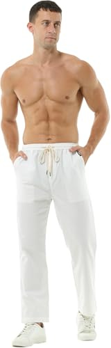 HOEREV Pantaloni da Spiaggia Casual in Lino Cotone - Leggeri ed Eleganti