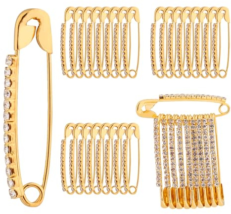 24stk Strass-Sicherheitsnadeln zum Quilten, 38 mm Goldene Sicherheitsnadeln zum Nähen Gebogene Sicherheitsnadeln Quilt-Heftnadeln Gebogene Heftnadeln für Schal Revers Mütze Pullover