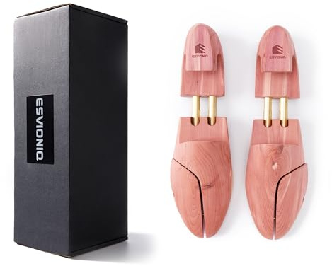 Esvioniq Herren Zedernholz Schuhspanner,Rote Zedernholz Schuhdehner mit Doppelschläuchen,verstellbare Holz Schuhspanner für Männe (1 Paar, 48-50)