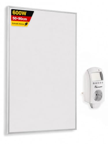Hocosyme Infrarotheizung 600W mit Thermostat, Infrarotheizung Wandmontage, bis 120°C in 1-3 Min, für 6-12㎡, Flüsterleise, TÜV-Geprüft, V0-Schutz & Überhitzungsschutz, 3-Modus-Fernbedienung