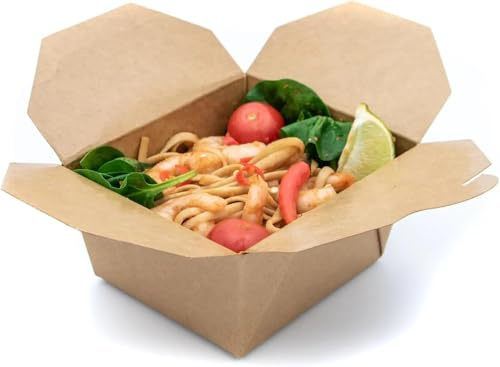 M7 Packaging Scatole per alimenti da asporto, usa e getta, in carta kraft, rettangolari, riciclabili, per fast food, avanzi di pranzo, 201 x 143 x 65 mm, confezione da 50