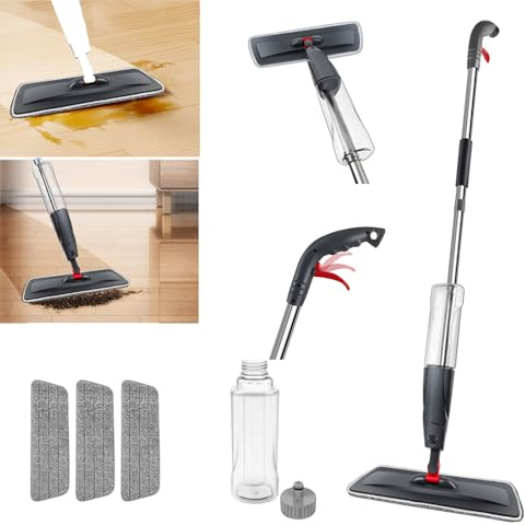 Mopa con pulverizador Flash Speed de microfibra, juego de 3 almohadillas intercambiables, mopa de suelo húmedo y seco, con cabezal giratorio de 360 ° y depósito de 700 ml para el hogar/suelos