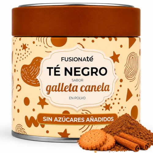 FUSIONATE Té Negro Instantáneo Soluble con Sabor a Galletas con Canela, Lata de 100g