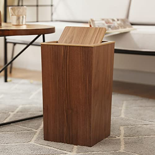 Corbeille à papier en bois massif avec couvercle élégante pour bureau, salle de bain, chambre à coucher, cuisine, panier de recyclage respectueux de l'environnement, poubelle compacte sous le bureau,