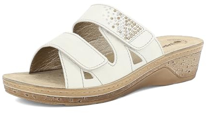 inblu Femme Ciabatte Donna Doppia Fascia A Strappo Con Decoro A Strass, Leggero Tacco E Plantare in Pelle Multiprise, Blanc, 40 EU