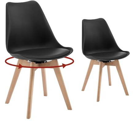 WOLTU Drehbare Esszimmerstühle 2er Set, bis 120 kg belastbar, schwarz | Küchenstühle aus Massivholz Kunstleder, für Esszimmer Küche Wohnzimmer