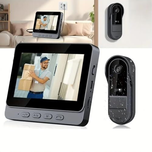 Sonnette Sans Fil Exterieur Etanche Zeerkeer IP69 Visiophone Sans Fil Avec écran IPS De 4.3 1080P Pas de WIFI Requis Interphone Video Vision Nocturne Infrarouge Sonnette Volume Très Fort Vision : 170°