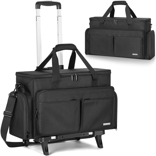 GMAK Rollende Lehrer-Tragetasche, Aktentasche mit Rollen, 43,9 cm (17,3 Zoll), Laptopfach, Handtasche für Männer und Frauen, Arbeit, Laptop, Aktentasche, Organizer mit abnehmbarem Trolley für Büro