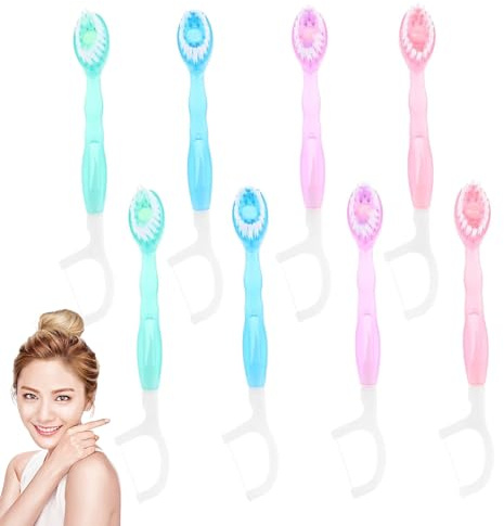 8pcs Cepillos De Dientes Mini Desechables, Cepillo De Dientes De Viaje Portátil 5 En 1 Con Pasta De Dientes, Raspador De Lengua Y Palillo De Hilo Dental, Envueltos Individualmente