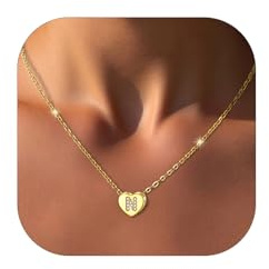 GoldChic Herzkette Damen Kette N Mädchen Halskette mit Buchstaben Kupfer Rolokette 1,4MM breit Layering-Kette 41CM Choker Namenskette Gold Schmuck