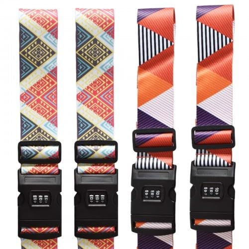 Set di 4 Cinghie per Valigie con Chiusura a Combinazione, 5 * 180cm Cintura Bagaglio Regolabile Resistente, Accessori di Viaggio Sicuri e Facili da Usare, Ideali per Valigia, Zaino e Viaggio
