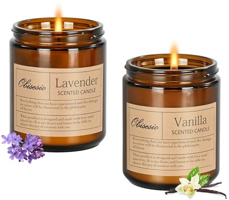 Kerze,Duftkerzen Set,2er Pack Duftkerzen im Glas,Lavender & Vanilla