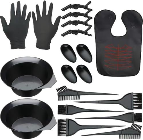Shixian Haarfärbepinsel, einfach zu handhaben, Haarfärbepinsel und Schüssel-Set, stabile Haarfärbe-Schale und Pinsel-Set für professionellen Salon, Spa und zu Hause, 19-teilig