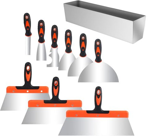 10 Pièces Couteau à Enduire, Outil de Peintre en Acier, Couteau à Plâtre, Couteau de Peintre, Spatule a Enduire, avec Manche en Plastique Spatule Outil, pour Cloisons Sèches, Couteau à Mastic, Plâtre