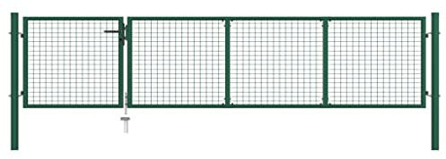 Cozynest Gartentor Stahl 350 x 75 cm Grün Mesh Abschließbare Gartentür Hoftür mit Riegel, Gartenpforte Doppelflügel Tor, Zauntor Zauntür