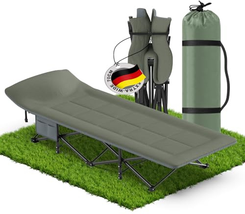 Kidsgiggz Feldbett Klappbar, Campingbett, Angelliege Karpfenliege mit Seitentasche und Tragetasche, Faltbett Liege Campingliege Faltbar Leicht für Camping, Reisen, Strand, Garten