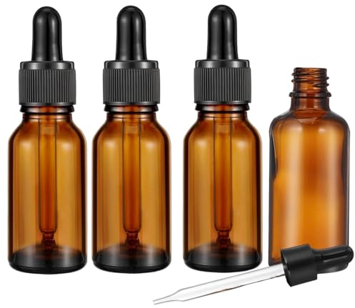 DePro 4 Stück Pipettenflaschen 50ml, Braunglasflasche Gilt für Apothekerflasche, Braunglasflasche mit Pipette, Dropper Bottle für Kosmetik und Flüssigkeiten