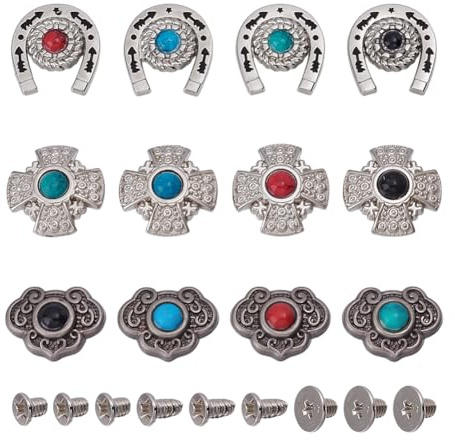 NBEADS 12 Pcs Alloy Decorative Rivets, Screw Back Buttons Horseshoe Vintage Turquoise Rivets for Leather Clothes Bag Purse Craft