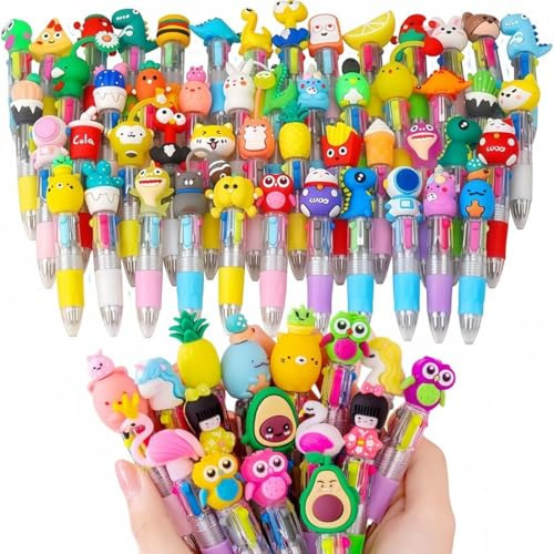 GNHG 20 Penne Multicolore e Penna Multicolore 4 Colori con Animali Kawaii - Ideali per Compleanni, Feste, Regali e Gadget