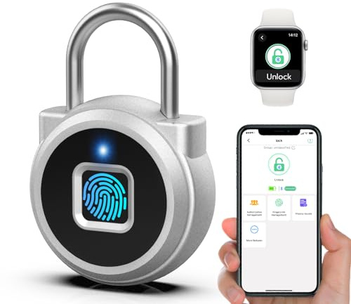 Eseesmart Fingerprint Padlock, Gym Locker with Fingerpirnt Bluetooth APP Control, Smart Fingerprint Lock, Keyless Outdoor Waterproof Security Suitcase Luggage School Backpack (Sliver)