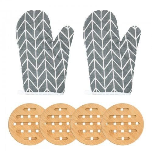 Set de 4 Dessous de Plat avec Gants Isolants, Dessous de Table Résistant à la Chaleur, sous Verre Antidérapant, 15cm