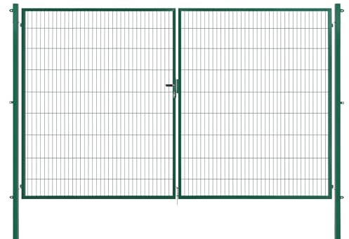 Doppeltor | extra breit, B400 x H180 cm | Grün RAL 6005 | Doppelflügeltor inkl. Torpfosten & Schließzylinder | verzinkt & pulverbeschichtet | UV- und witterungsbeständig