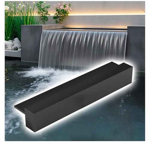 SRNSAEB Rectangular Pool Waterfall Fountains for Above Ground Pools, 200 180 160 120 80 50 30 CM Long Patio Garden Waterfalls Spillway, Indoor/Outdoor Decor Pond Water Outlet(Black,105cm/41.3in)
