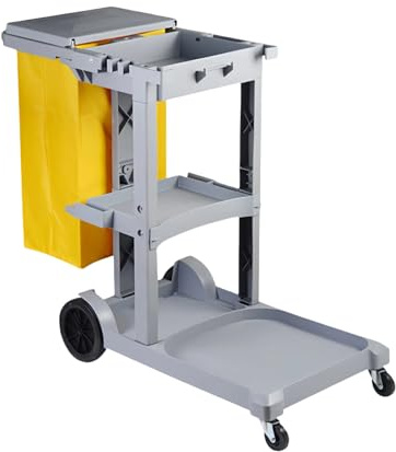 Reinigungswagen Gewerbe, Hotelreinigung Handwagen, Putzwagen Reinigungswagen Mit Abnehmbarer Stofftasche, FüR Zimmerservicewagen, Reinigungswagen,Grau,44×19×37in
