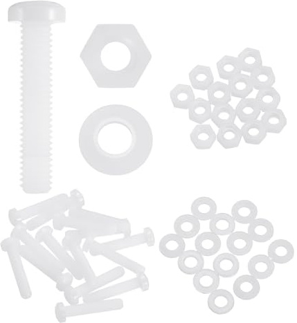 sourcing map Juego de 15 tornillos M6 x 30 mm de nailon PA66 de cabeza redonda de plástico, tornillos Phillips, tuercas hexagonales, arandelas planas, sujetadores métricos de rosca completa para