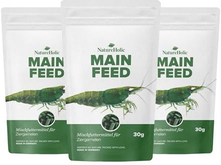 NatureHolic Räkfoder Mainfeed – 3 för 2 spara set I Foder för räkor i akvariet I Tillverkad i Tyskland I Fri från fiskmjöl I För bättre tillväxt och pansarkonstruktion | 1 mainfeed gratis present