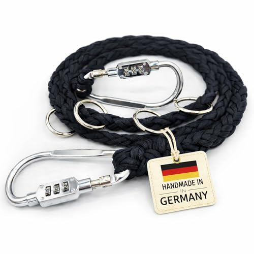 DOGGYGUARD® Anti-Diebstahl Hundeleine | Abschließbar, Schnittfest & Handgemacht | Paracord-Leine mit Stahlseil-Kern | Sicherheitsleine für Hunde (S (150cm))