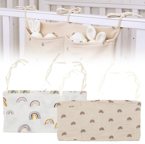2 Pezzi Borsa Appendere per Lettino, Organizer per Cameretta Bambini, Tasche Portaoggetti Letto, Portaoggetti Tasca da Appendere Letto, per Riporre Vestiti Pannolini Giocattoli (Arcobaleno)