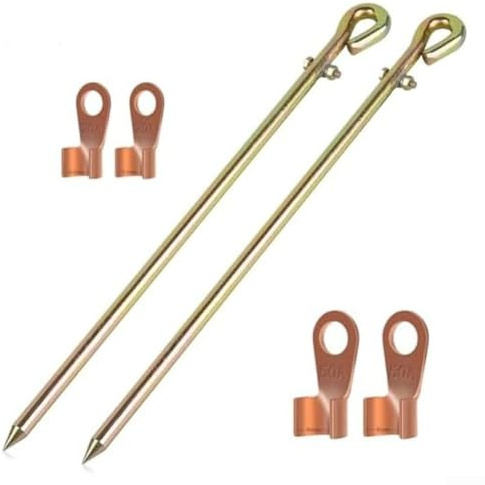 Electrical Grounding Rod and Wire Kit for Solar and Generator Use with Copper Clad Steel Rod and PVC Insulated Flexible Wire for Reliable Connection (2PCS)