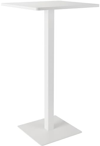 CLP Mesa Alta Cuadrada 60 cm Sharon, Mesa de Bar Cuadrada con Robusta Estructura de Acero Recubierto en Polvo, Color:Blanco/Blanco