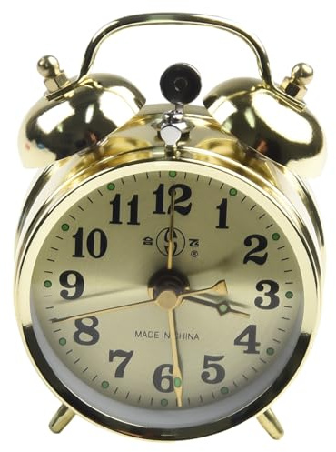 Gettimore Sveglia meccanica per decorazione della stanza, orologio a carica manuale vintage in metallo con campanella, orologio compatto a forma di ferro di cavallo carino oro – 7 cm di diametro, per