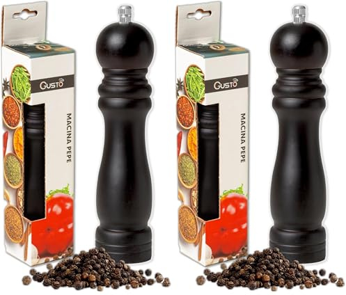 IPEA Moulin à Poivre manuel en Bois Noir pour Poivre, Piment et Sel - Moulin à Poivre Classique de Cuisine avec Broyeur en Métal pour Moudre les épices, le Cumin, le Sésame, le Paprika (Lot de 2)