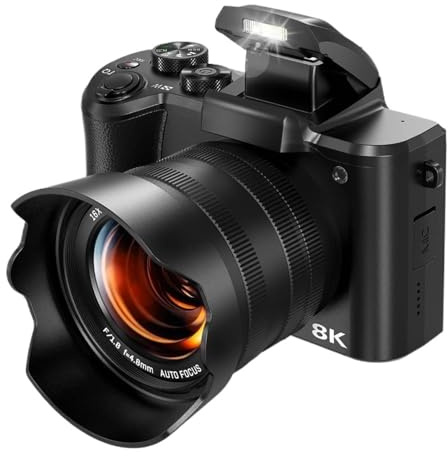 Fotocamera digitale 8K for fotografia Messa a fuoco automatica WiFi 88MP, fotocamera for vlogging con fotocamera da viaggio touch screen con zoom digitale 16X a doppio obiettivo Vlogging(32GB TF Card)