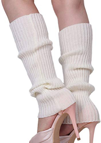 Stulpen Weiß,Stulpen Damen,Stulpen Neon,Neon-Strick,Gerippt,Gehäkelt,Slouch-Socken,Tanzparty,Sport,Yoga,Y2K, Fitness-Wärmer für Fasching Karneval Tanzen 80er Aerobic Kostüm