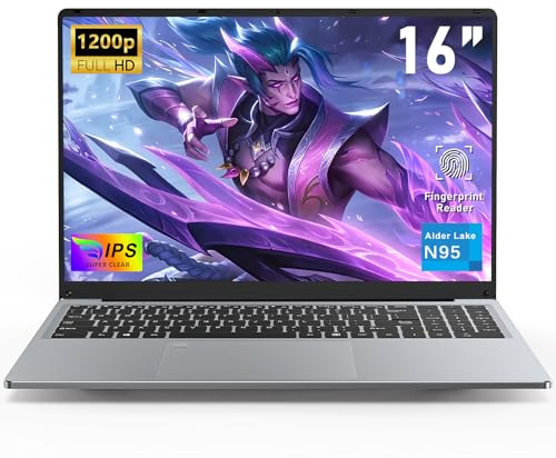 FUNYET Gaming Laptop Computer, Notebook 16 Inch 16GB RAM 512GB SSD, N95 Processor (up to 3.4 Ghz), FHD 1920 x 1200 Display, Support Touch ID, USB3.0, WiFi5,6000mAh Battery