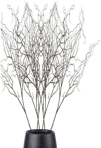 Branches de Saule tortueux Artificiel, 120 cm, brins de Saule marsault Bruns à 4 fourches, tiges Souples en Caoutchouc et Fil de Fer pour Vase, décoration végét