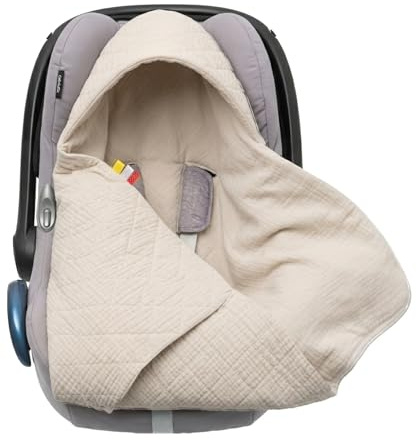 Solvera_Ltd Einschlagdecke Babyschale Musselin Baumwolle 78x78 cm | Kapuze, Klettverschluss, für Autositz Kinderwagen, 3-/5-Punkt-Gurt, Frühling Sommer Herbst bis 25 Grad, Oeko-Tex Klasse I