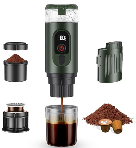 GJCrafts Cafetera portátil 2 en 1 con batería de 7650 mAh, 20 bar de presión, extracción en frío/calor, para cápsulas y café molido, portátil para oficina, viajes y camping