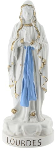 Holyart Imágenes de Resina y PVC: Estatua Virgen de Lourdes Resina Blanca Detalles Oro y Azul 10 cm
