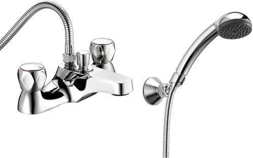 Deva Profile Chrome Shower Mixer Bath Filler Tap Set | Commercial Bathtub Taps with Shower Handset Silver | Hot & Cold Bathroom Taps