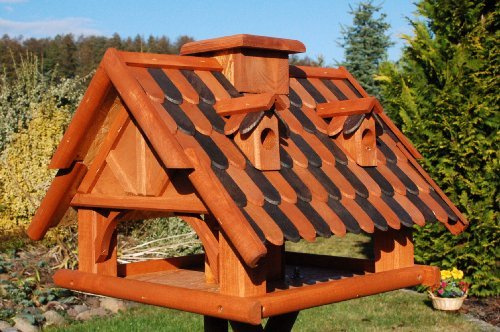 Deko-Shop-Hannusch massives Futterhaus/Vogelhaus, +++imprägniert, Vogelfutterhaus mit Futtersilo, Silo